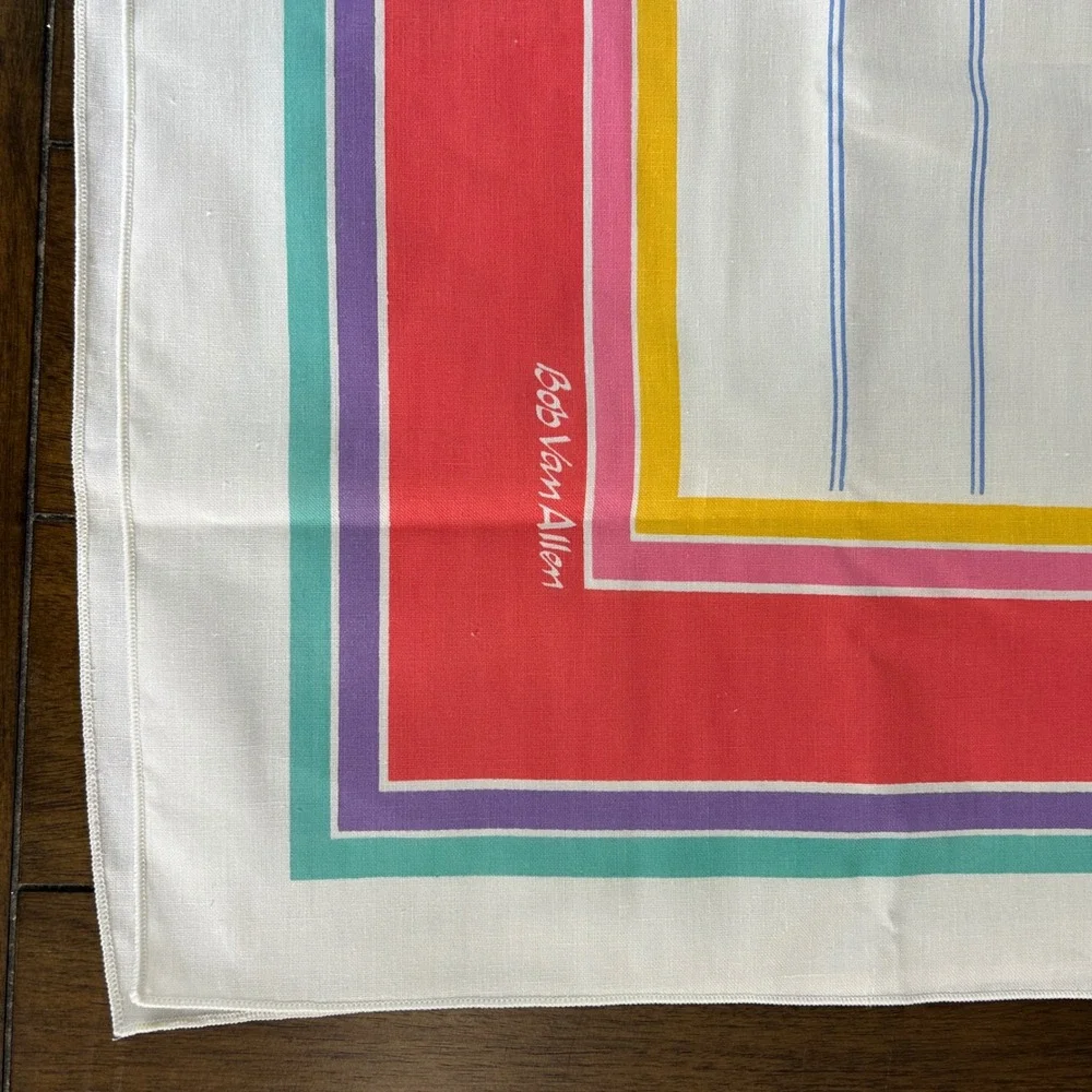 Bob Van Allen 9 Piece Tablecloth Placemats Napkins Set Colorful Stripe Vintage
